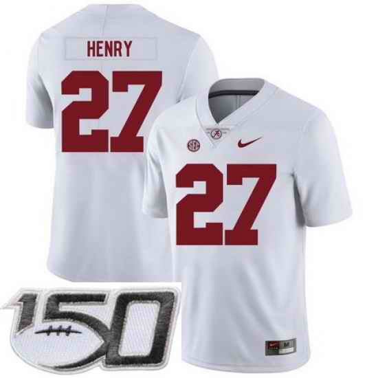 Alabama Crimson Tide 27 Derrick Henry White Nike College Football Stitched 150th Anniversary Patch Jersey